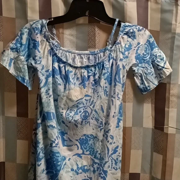 FINAL PRICE Lilly Pulitzer blue multi-colored floral s/s flared hem dress L 8/10 - Picture 3 of 4